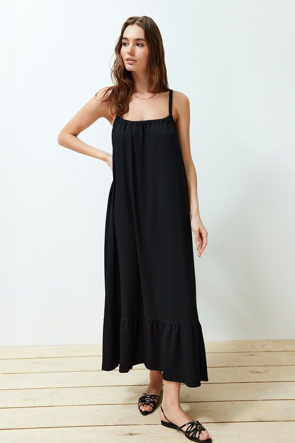 Trendyol Trendyol Black Back Detail Strappy Crepe/Textured Maxi Knitted Dress