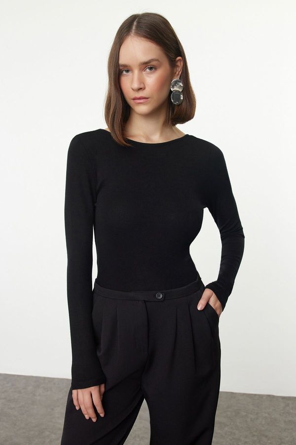 Trendyol Trendyol Black Backless Slim/Fitting Regular/Normal Length Knitted Blouse