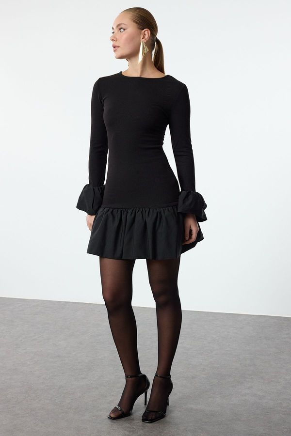 Trendyol Trendyol Black Balloon Skirt Detailed Knitted Short Dress