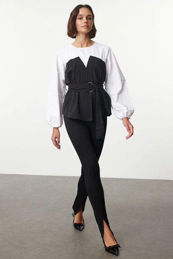 Trendyol Trendyol Black Balloon Sleeve Belted Woven Blouse