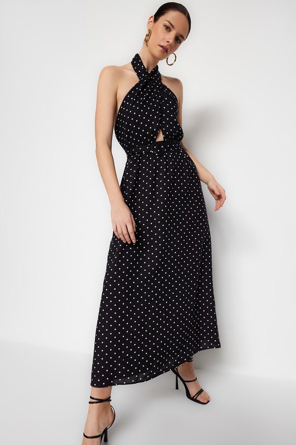 Trendyol Trendyol Black Belted A-Line Maxi Woven Halter Polka Dot Woven Dress