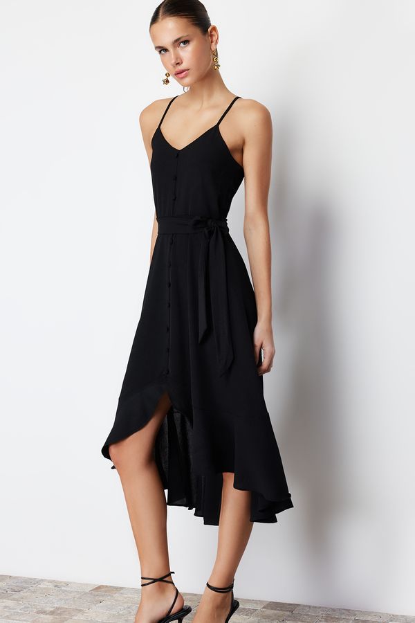Trendyol Trendyol Black Belted A-Line/Bell Form Flounce Detailed Woven Maxi Dress
