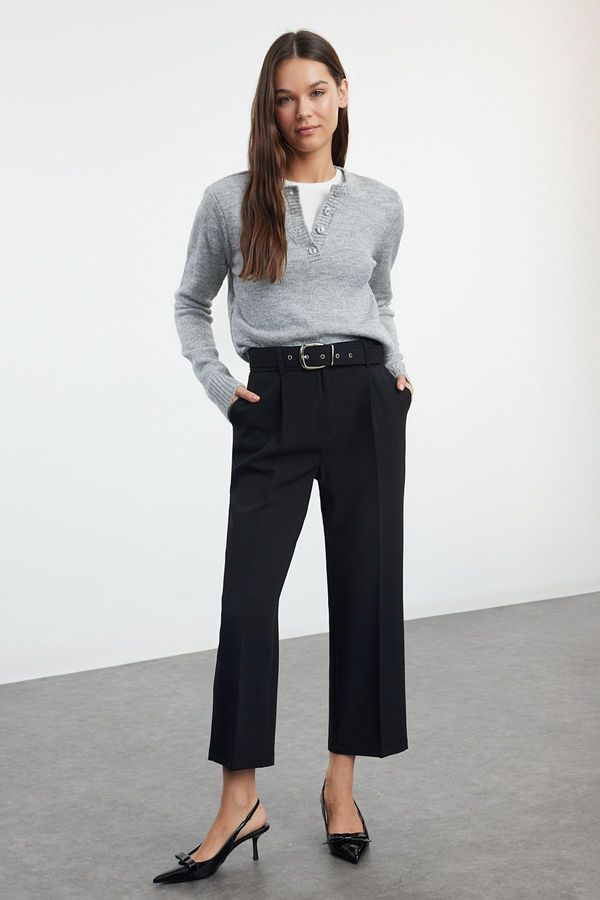 Trendyol Trendyol Black Belted Ankle Length Woven Fabric Trousers