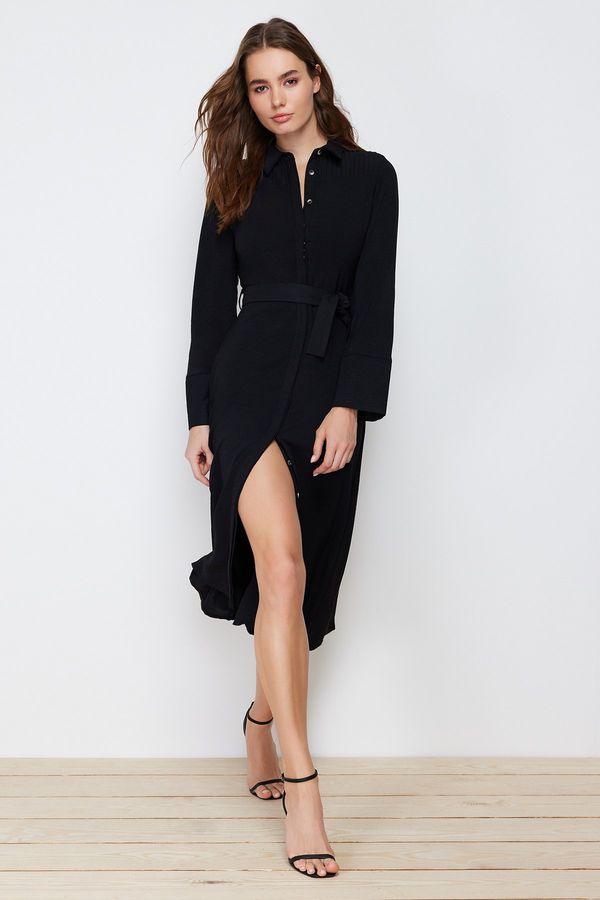 Trendyol Trendyol Black Belted Buttoned Woven Shirt Dress