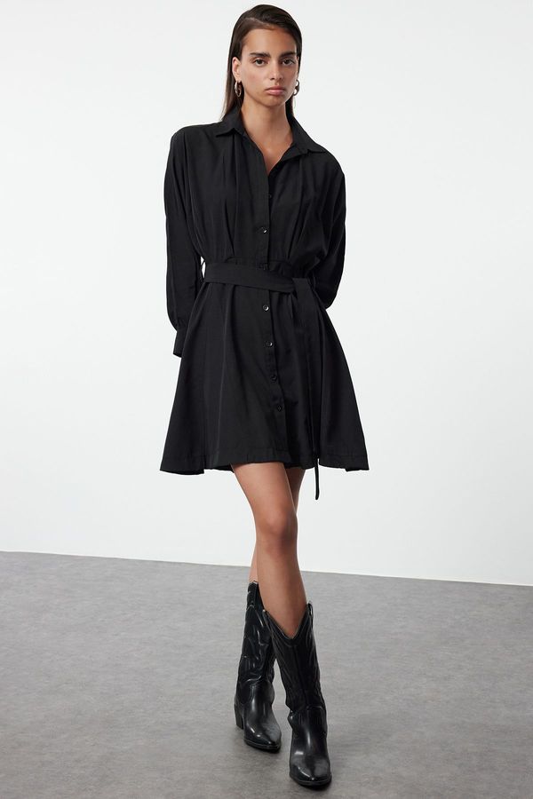 Trendyol Trendyol Black Belted Mini Woven Shirt Dress