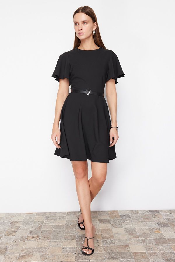 Trendyol Trendyol Black Belted Skirt Flounced Mini Woven Dress