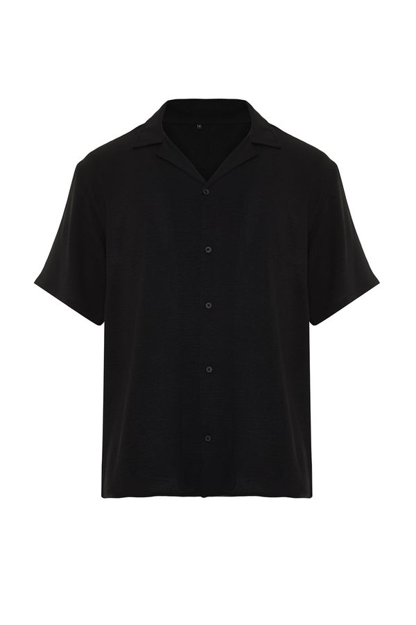 Trendyol Trendyol Black Black Oversize Fit Summer Short Sleeve Linen Look Shirt Shirt