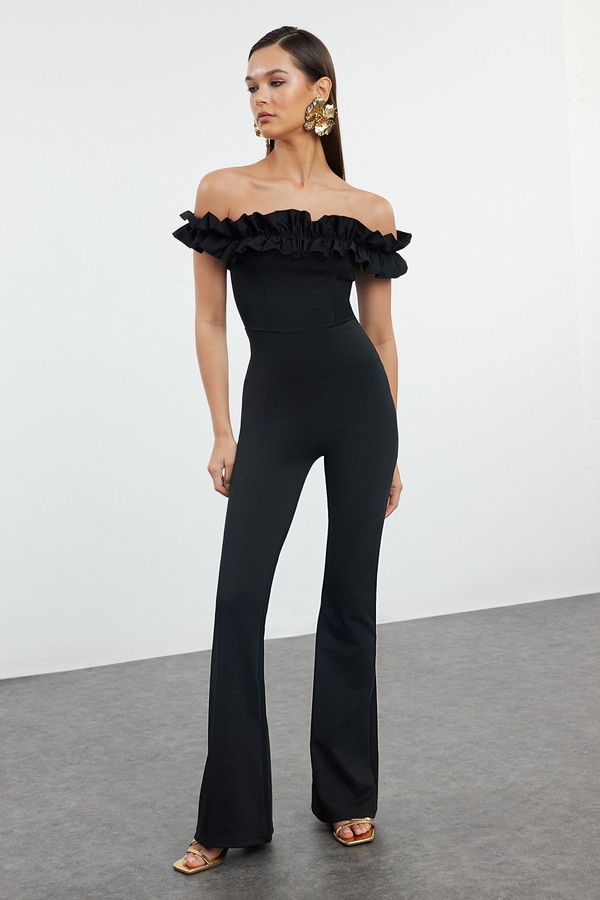 Trendyol Trendyol Black Body-Sit Flounce Detailed Woven Jumpsuit