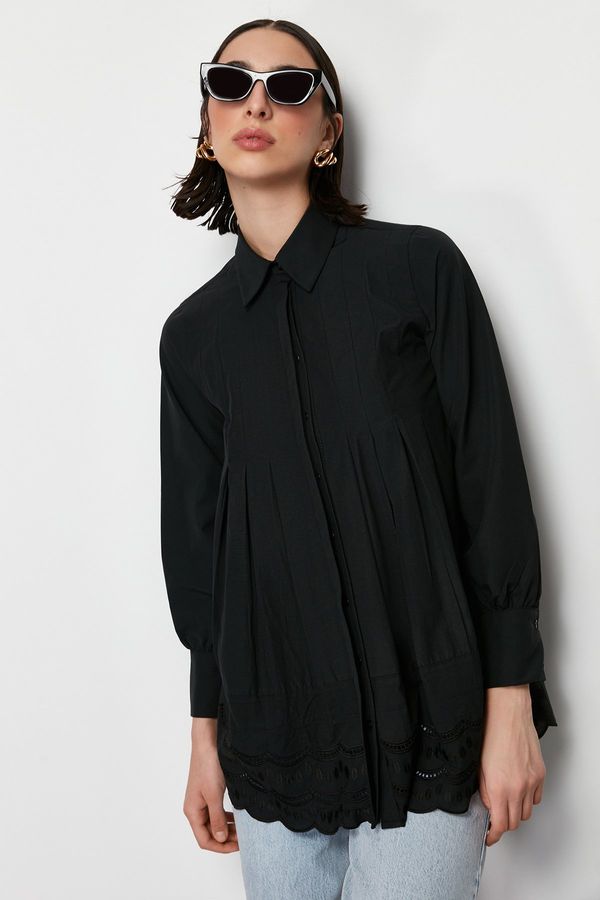 Trendyol Trendyol Black Brode Detail Cotton Woven Shirt