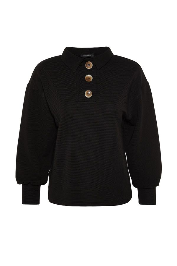 Trendyol Trendyol Black Button Detailed Loose Knitted Sweatshirt