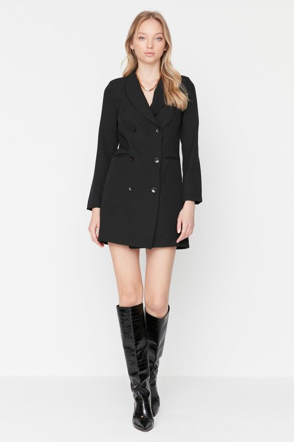 Trendyol Trendyol Black Button Detailed Woven Mini Jacket Dress