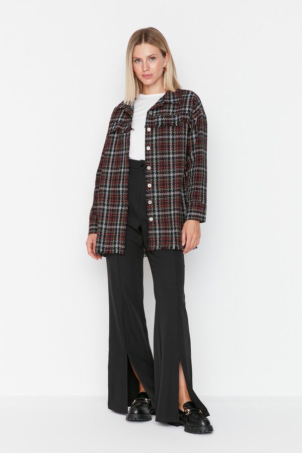 Trendyol Trendyol Black Checkered Tweed Shirt with Two Pockets