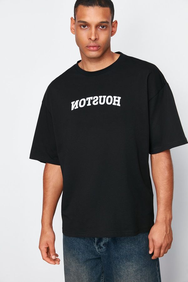 Trendyol Trendyol Black City Patterned Crew Neck 100% Cotton T-shirt