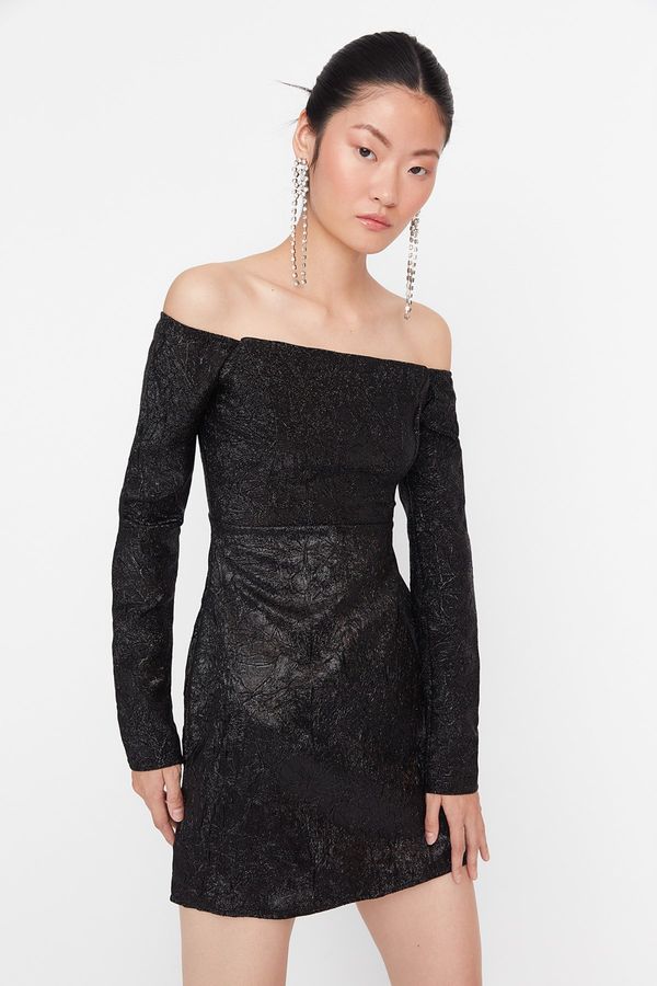 Trendyol Trendyol Black Collar Detailed Jacquard Evening Dress