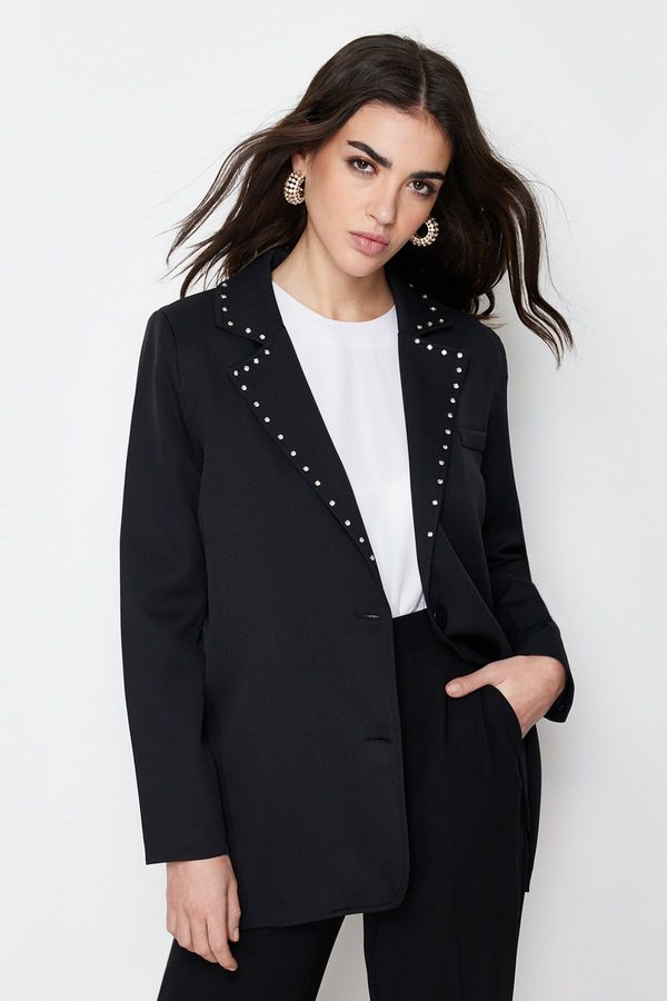 Trendyol Trendyol Black Collar Stone Detailed Woven Jacket