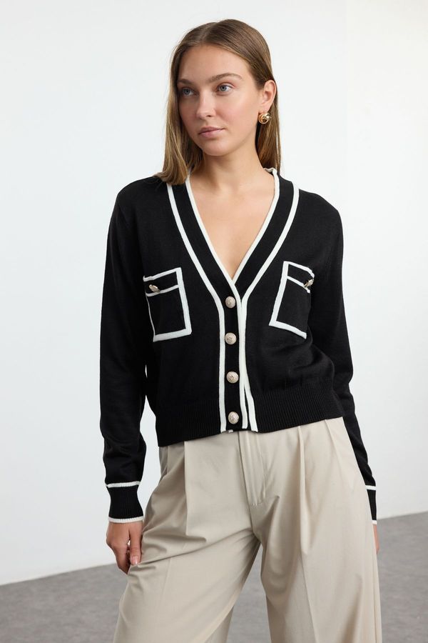 Trendyol Trendyol Black Color Block Knit Cardigan