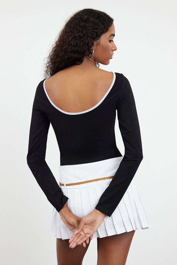 Trendyol Trendyol Black Color Blocked Backless Fitted Knitted Blouse