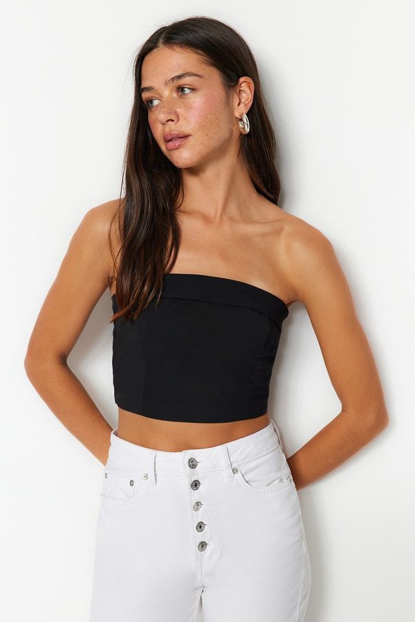 Trendyol Trendyol Black Corset Crop Strapless Woven Blouse