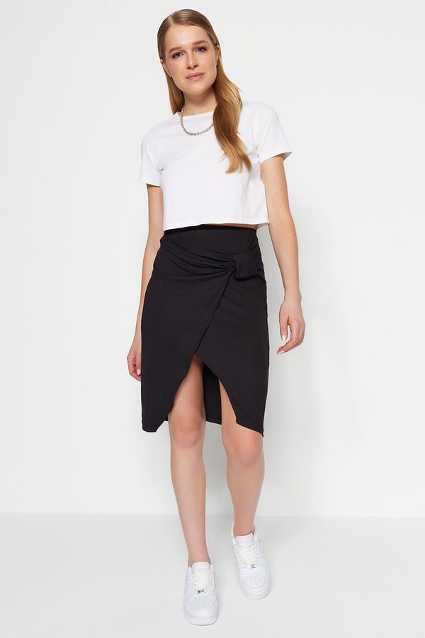 Trendyol Trendyol Black Crepe Double Breasted High Waist Midi Knitted Skirt