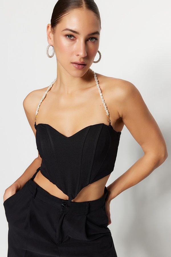 Trendyol Trendyol Black Crop Accessory Woven Bustier