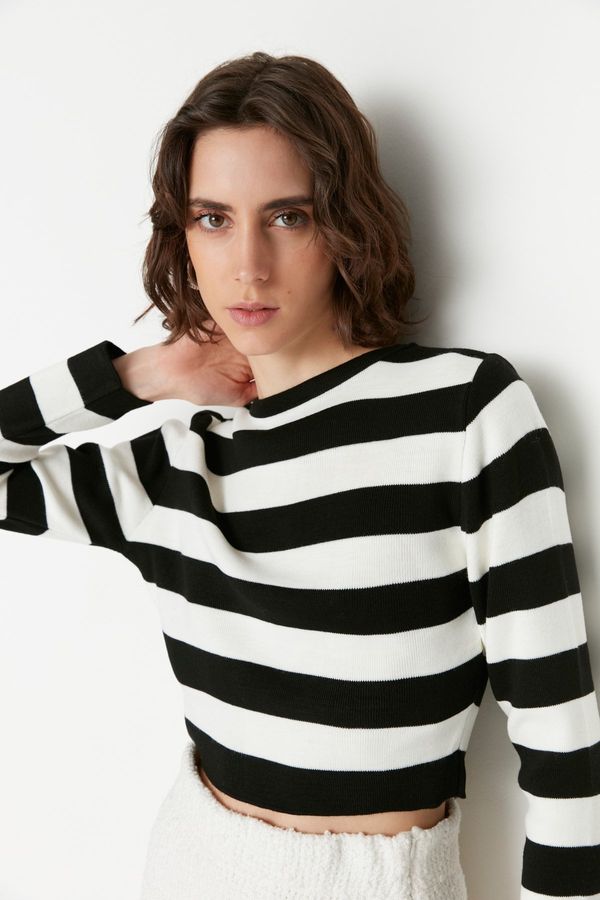 Trendyol Trendyol Black Crop Basic Striped Knitwear Sweater