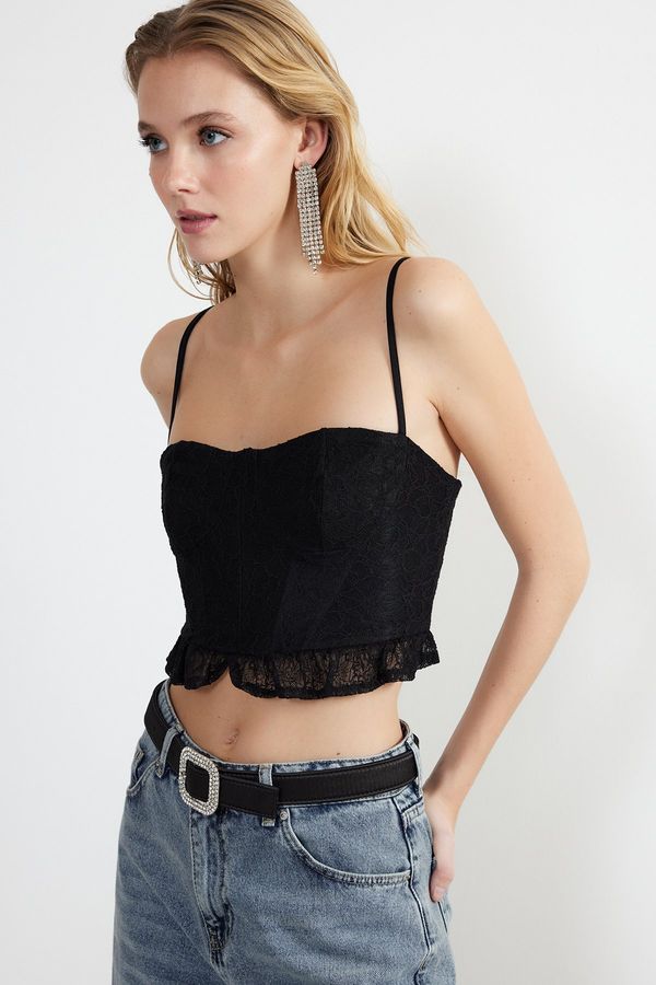 Trendyol Trendyol Black Crop Knitted Lace Bustier