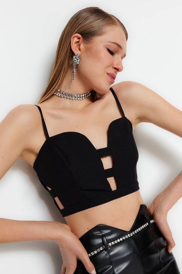 Trendyol Trendyol Black Crop Lined Woven Window/Cut Out Detailed Bustier