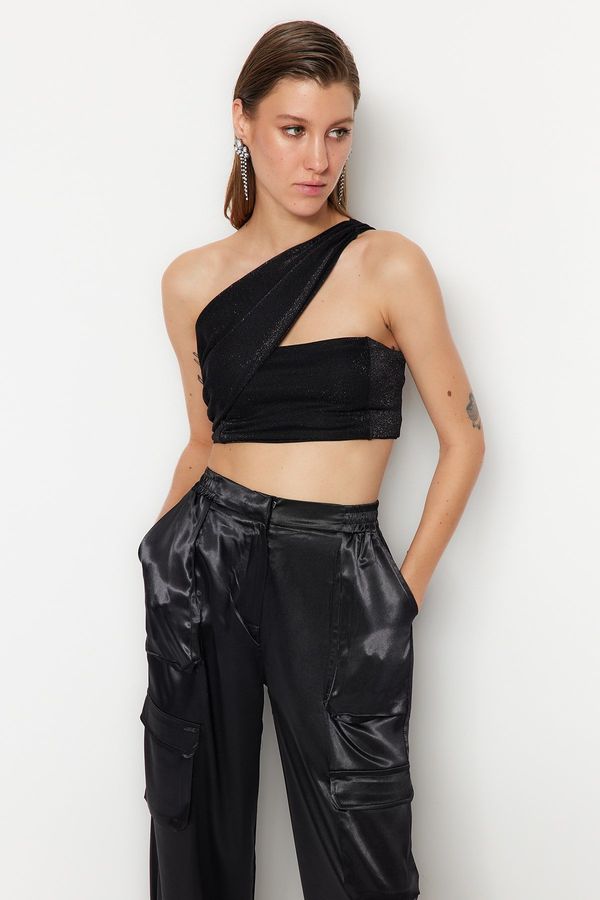 Trendyol Trendyol Black Crop Shiny Knitted Bustier