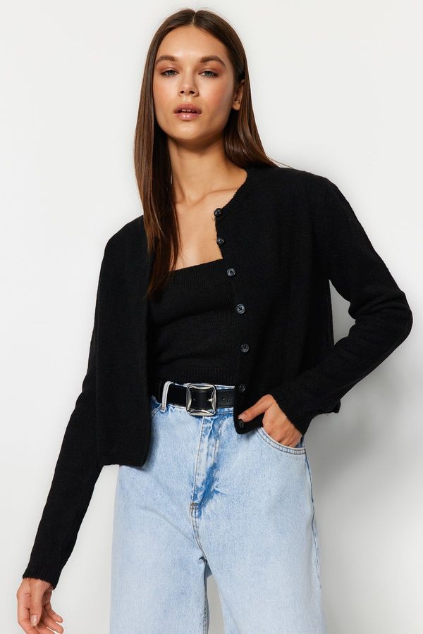 Trendyol Trendyol Black Crop Soft Textured Blouse-Cardigan Knitwear Suit