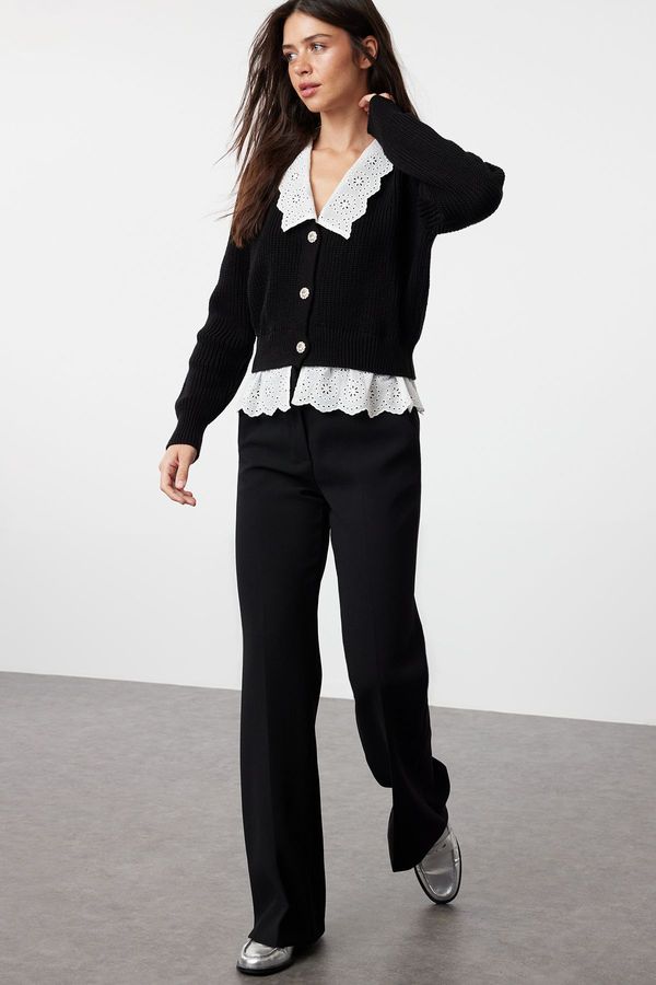 Trendyol Trendyol Black Crop Woven Garni Detailed Knitwear Cardigan