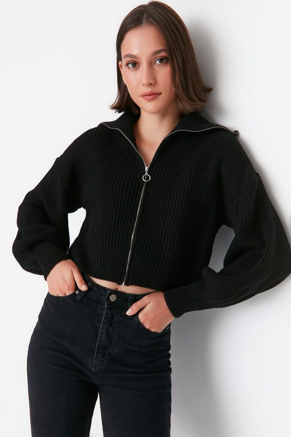Trendyol Trendyol Black Crop Zipper Detail Knitwear Cardigan