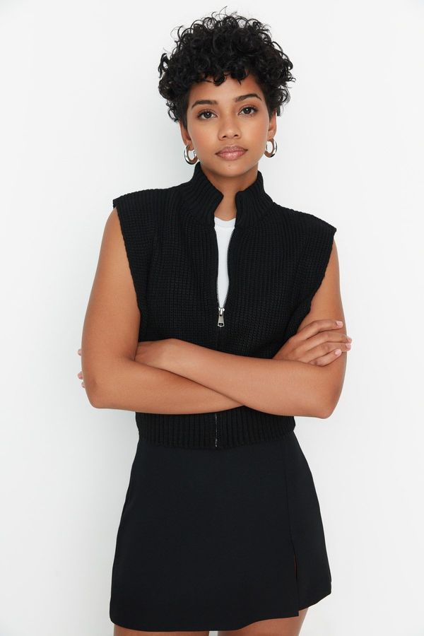 Trendyol Trendyol Black Crop Zippered Basic Knit Vest