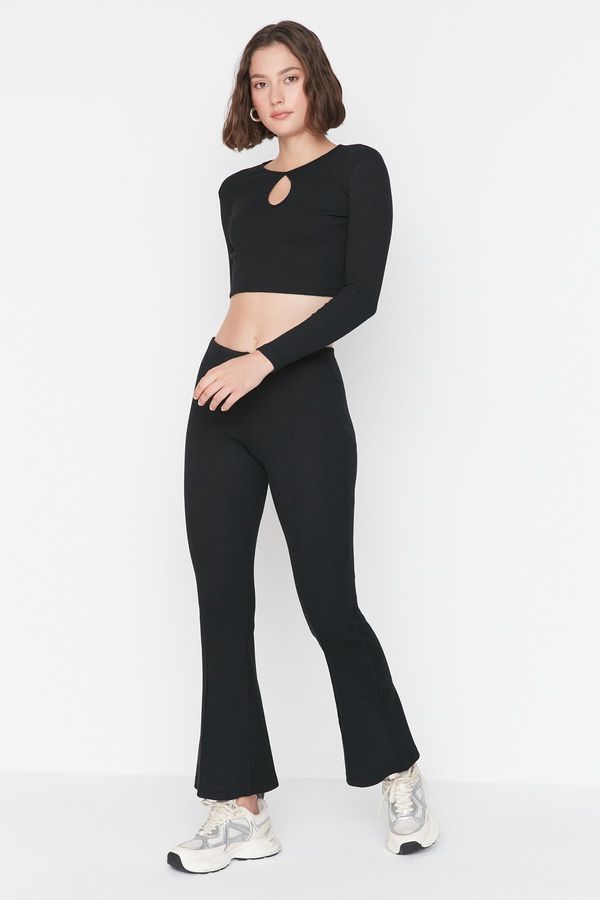 Trendyol Trendyol Black Cut Out Detail Ribbed Flexible Knitted Top-Upper Set