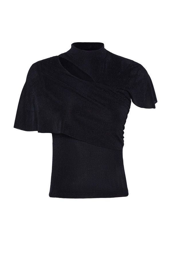 Trendyol Trendyol Black Cut Out/Window Detail Draped Glittery Knitted Blouse