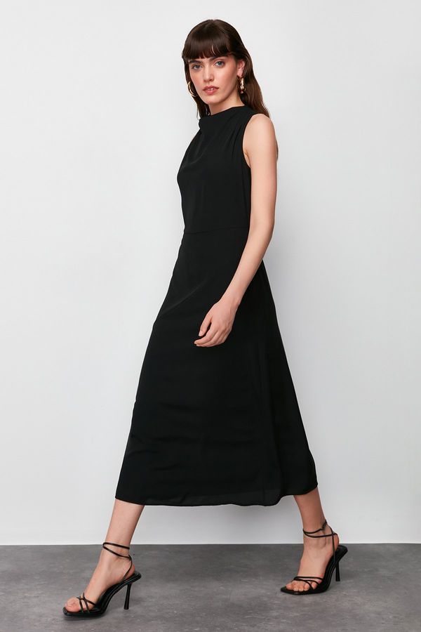Trendyol Trendyol Black Detachable Collar Cut Out Detailed Woven Midi Dress