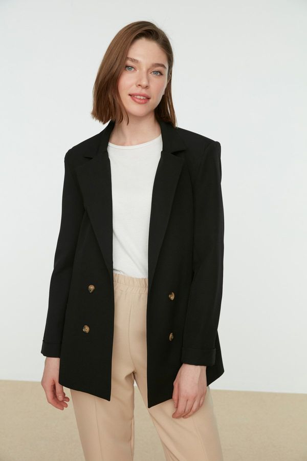 Trendyol Trendyol Black Double Button Lined Blazer Woven Jacket
