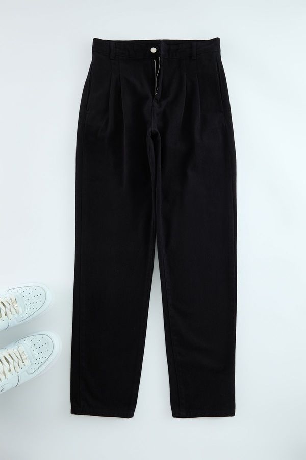 Trendyol Trendyol Black Double Pleat Stitched Balloon Fit Woven Gabardine Woven Trousers