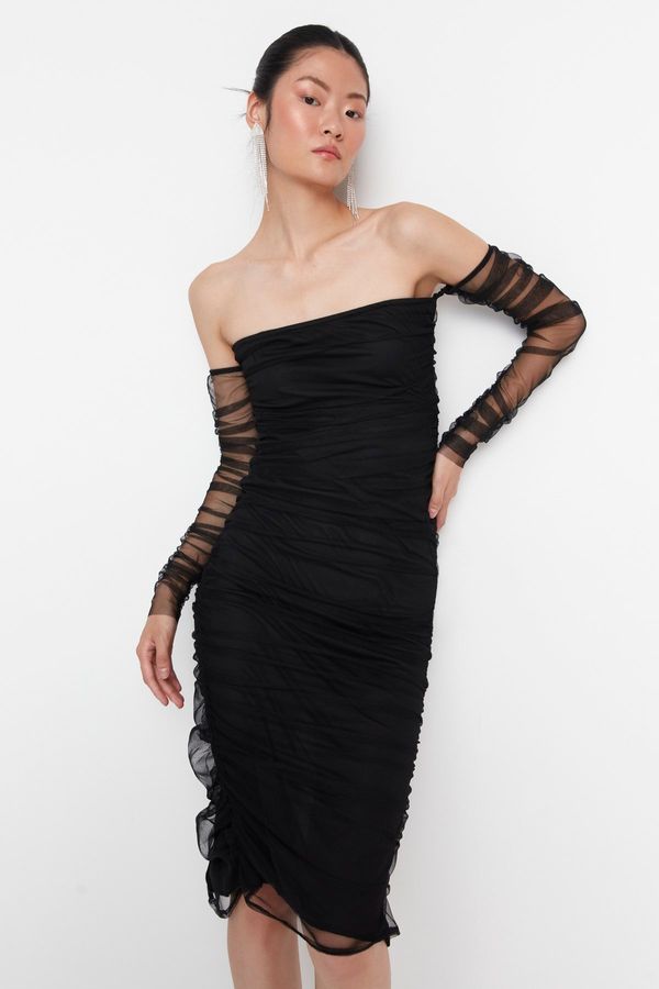 Trendyol Trendyol Black Draped Detailed Evening Dress