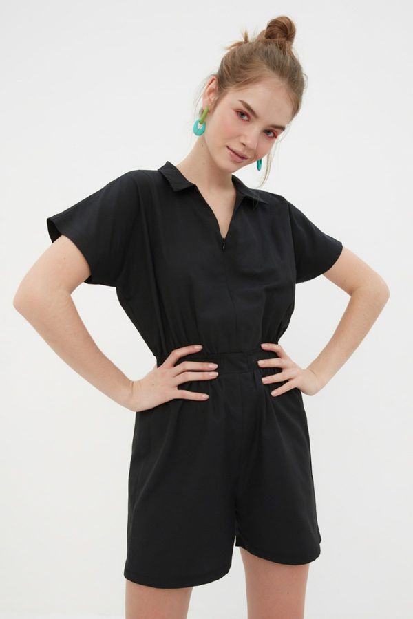 Trendyol Trendyol Black Elastic Waist Wide Leg Mini Woven Jumpsuit