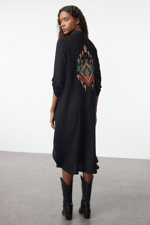 Trendyol Trendyol Black Embroidered Midi Woven Shirt Dress