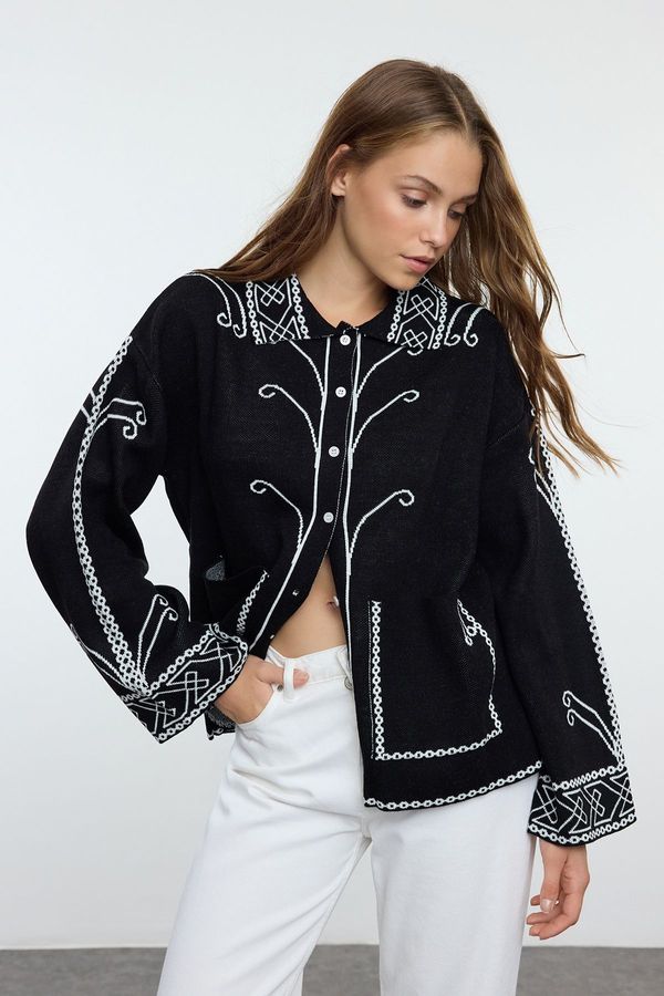 Trendyol Trendyol Black Ethnic Patterned Knitwear Cardigan