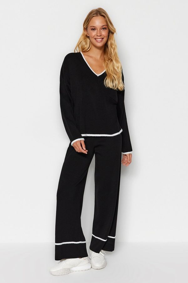Trendyol Trendyol Black Extra Wide Fit Top-Top Set with a Pile Knitwear