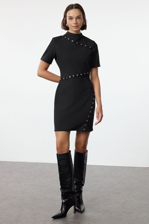 Trendyol Trendyol Black Eyelet Detailed Bodycon Mini Woven Dress