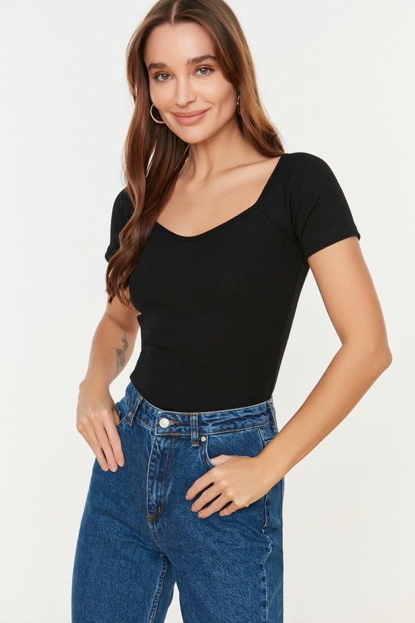 Trendyol Trendyol Black Fitted Cotton Stretch Knitted Blouse