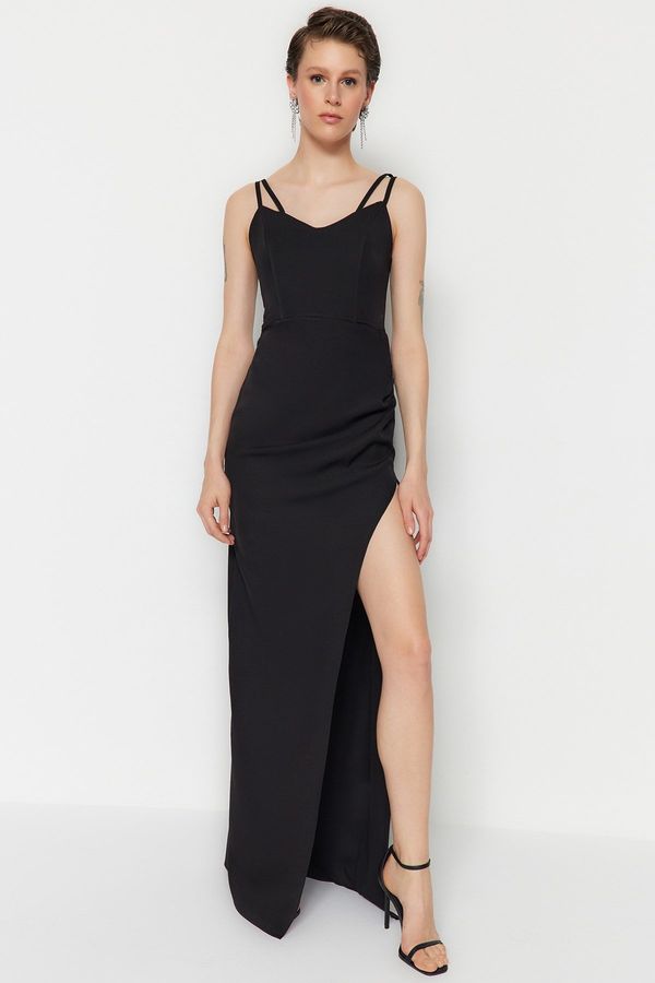 Trendyol Trendyol Black Fitted Evening Dress with a slit in Woven