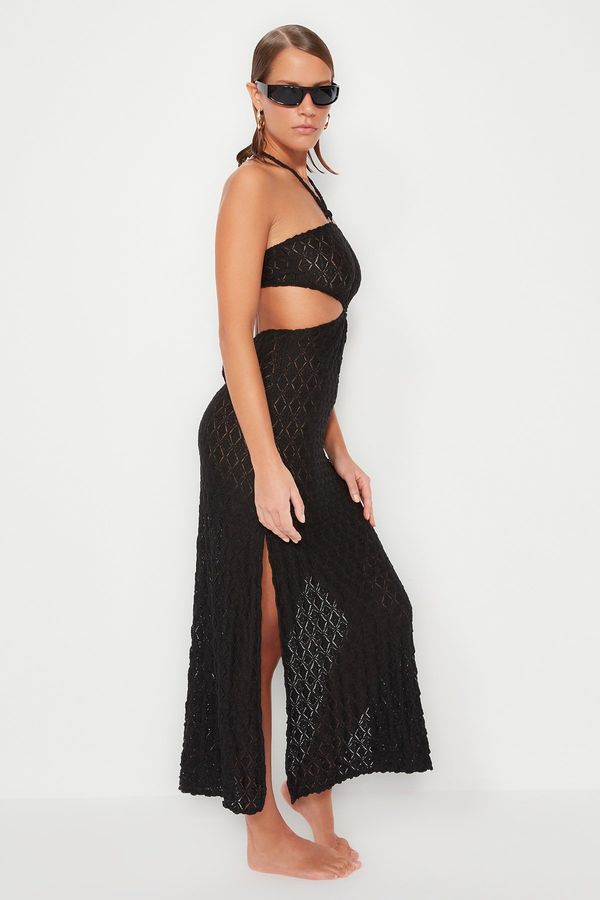 Trendyol Trendyol Black Fitted Maxi Knitted Beach Dress with Accessories