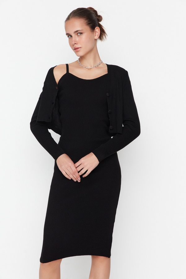 Trendyol Trendyol Black Fitted Midi Knitwear Cardigan Dress Suit