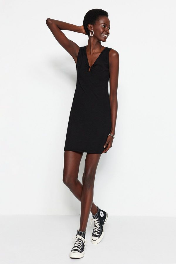 Trendyol Trendyol Black Fitted Mini Dress With Accessory Detail, Flexible Knitted Ribbon