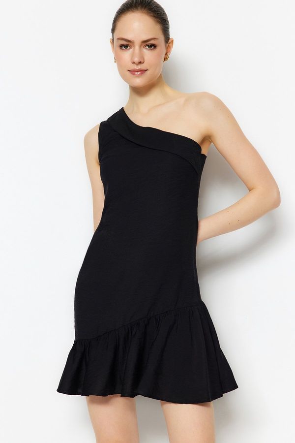 Trendyol Trendyol Black Fitted Mini Woven Flounce Single Sleeve Woven Dress