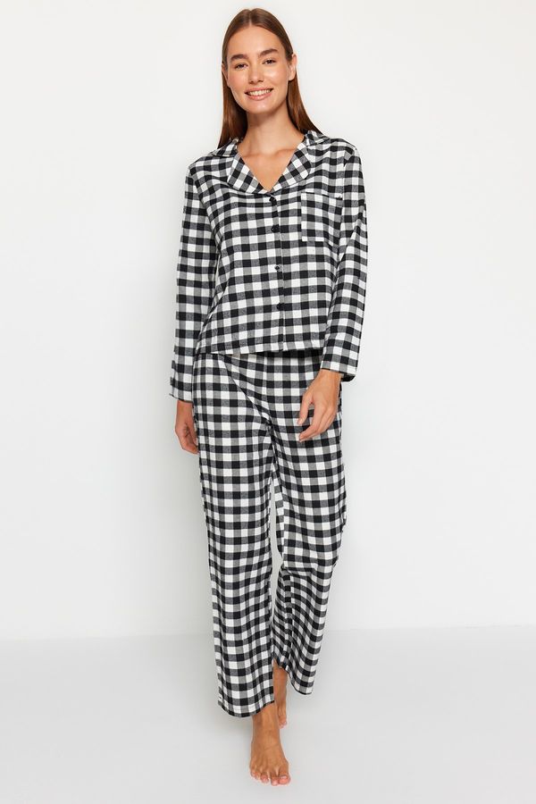 Trendyol Trendyol Black Flannel Cotton Plaid Shirt-Pants Woven Pajama Set